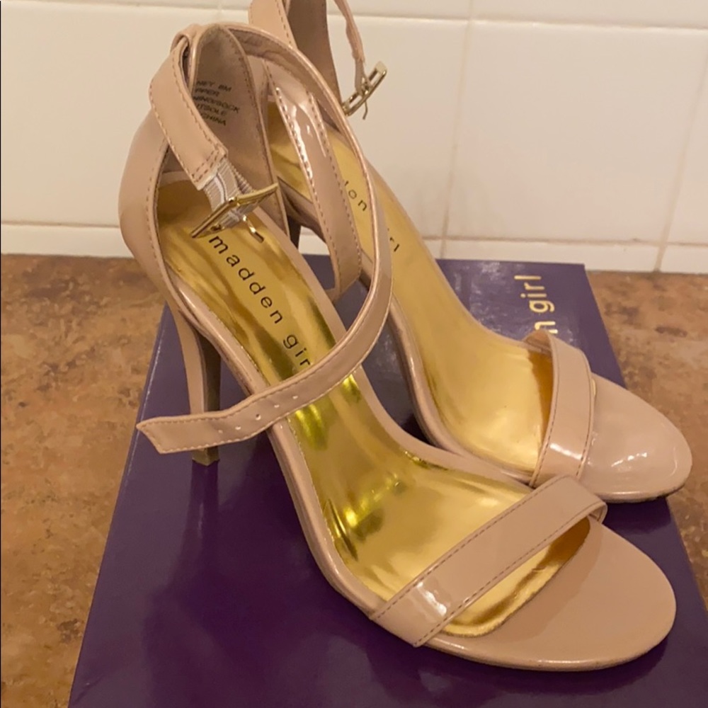 Nude open toe heels